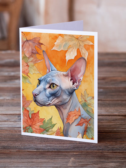 Caroline's Treasures Donskoy Don Sphynx Cat in Fall Leaves Greeting Cards Pack of 8 Blank Cards with Envelopes - image 2