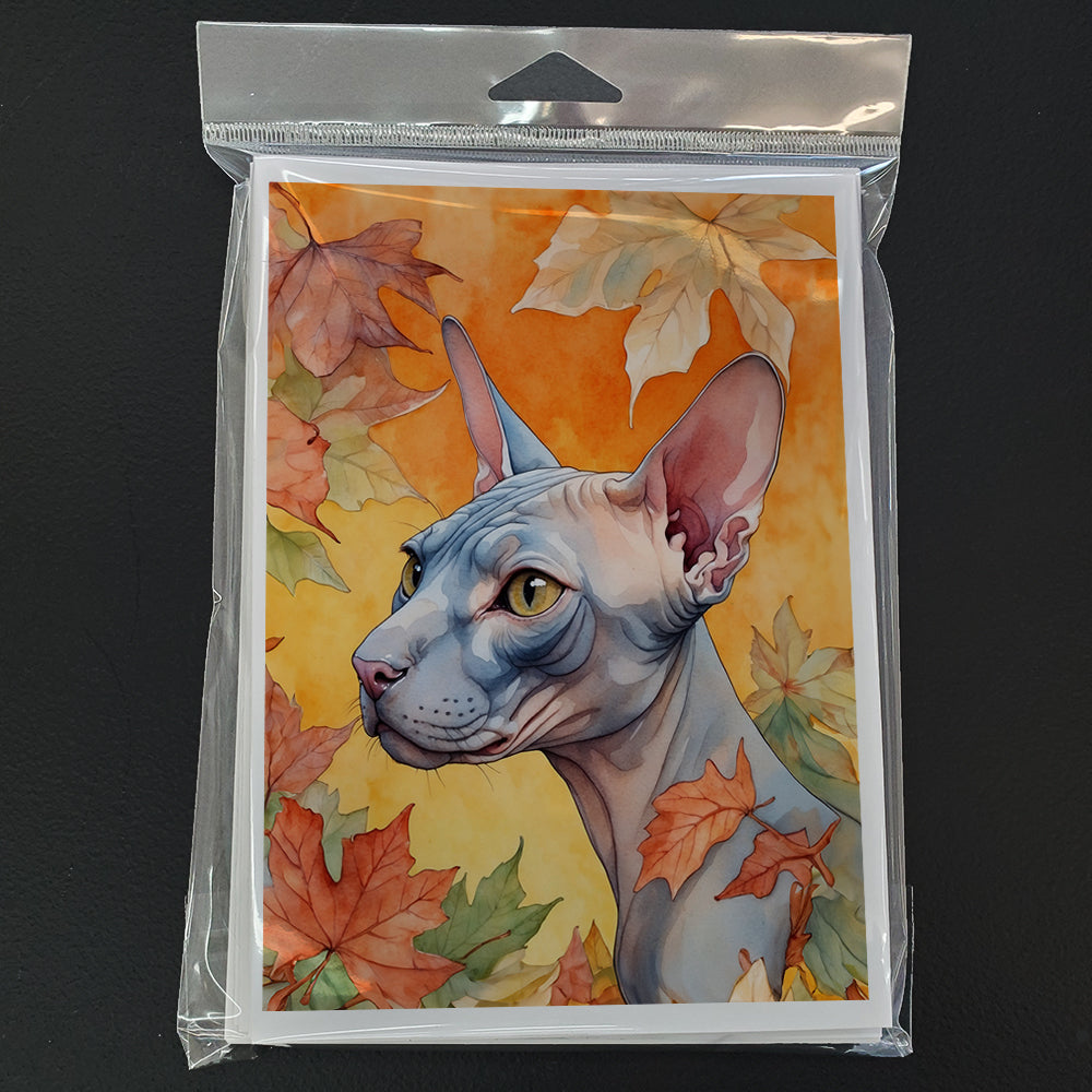 Caroline's Treasures Donskoy Don Sphynx Cat in Fall Leaves Greeting Cards Pack of 8 Blank Cards with Envelopes - image 3
