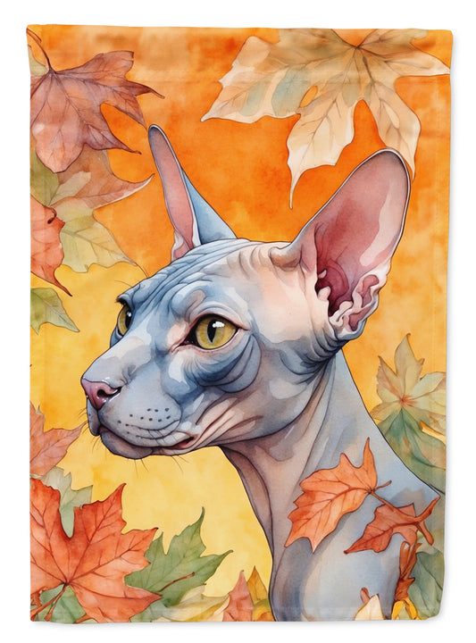 Caroline's Treasures Donskoy Don Sphynx Cat in Fall Leaves Garden Flag Mailbox Flag Decorative Yard Flag Banner Outside