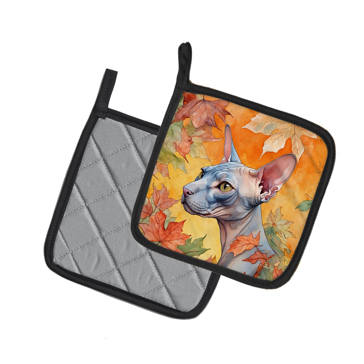 Caroline's Treasures Donskoy Don Sphynx Cat in Fall Leaves Pair of Pot Holders Kitchen Heat Resistant Pot Holders Sets - image 2