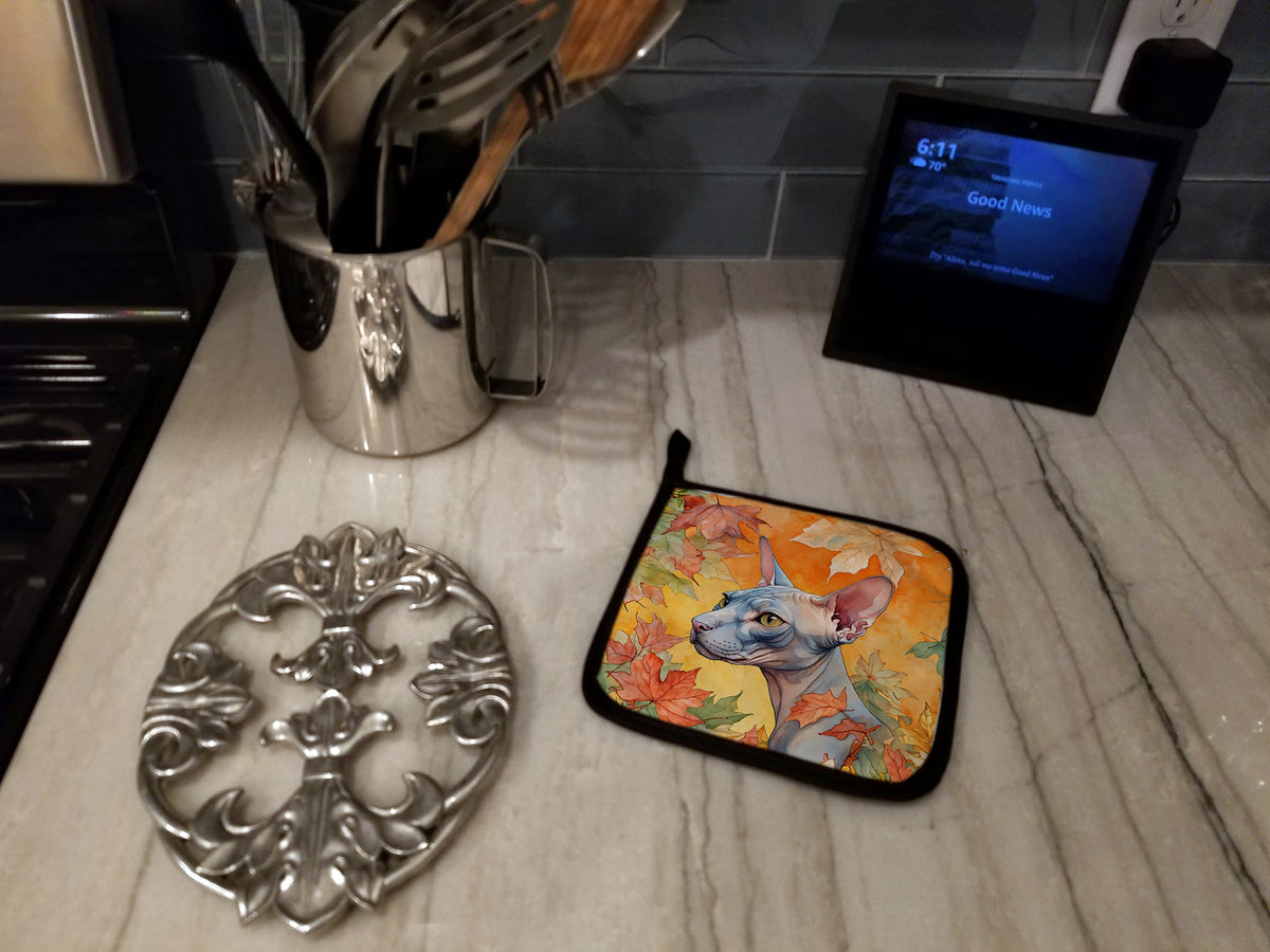 Caroline's Treasures Donskoy Don Sphynx Cat in Fall Leaves Pair of Pot Holders Kitchen Heat Resistant Pot Holders Sets - image 3