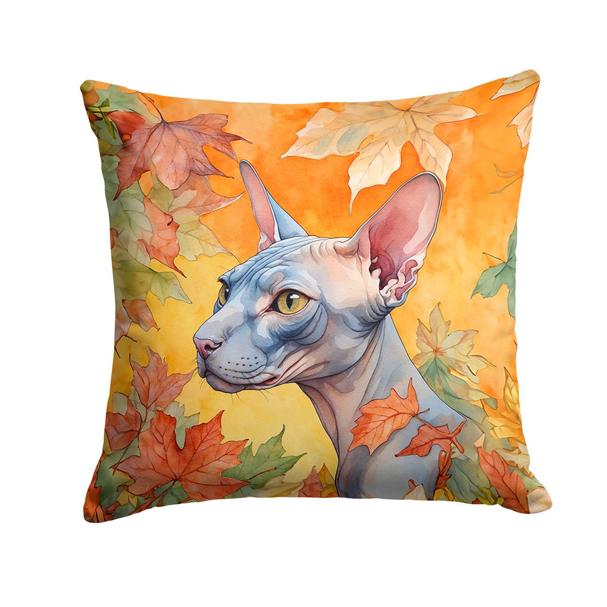 Caroline's Treasures Donskoy Don Sphynx Cat in Fall Leaves Throw Pillow Machine Washable, Indoor Outdoor Decorative