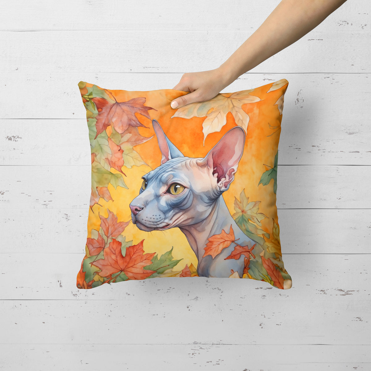 Caroline's Treasures Donskoy Don Sphynx Cat in Fall Leaves Throw Pillow Machine Washable, Indoor Outdoor Decorative - image 2
