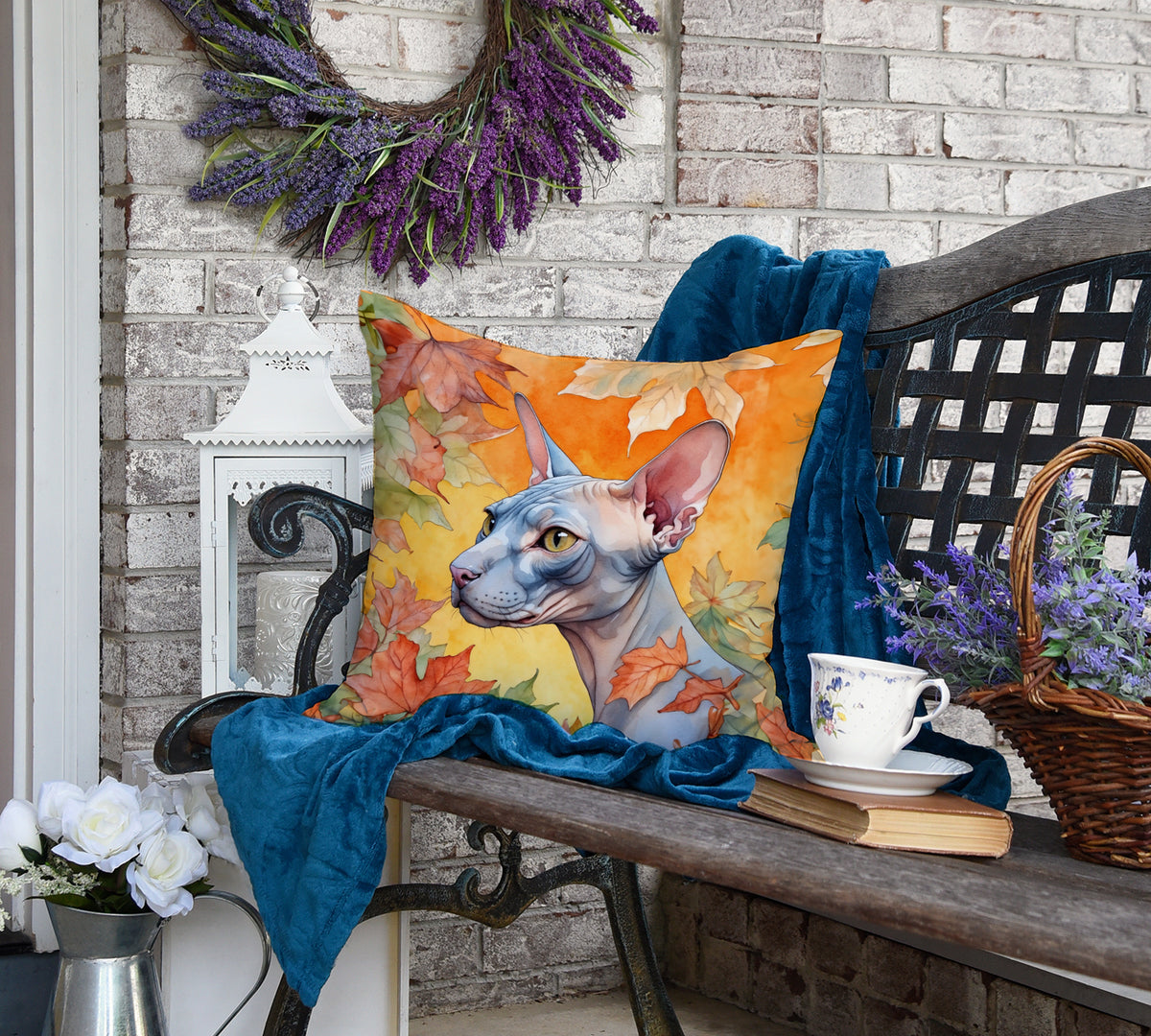 Caroline's Treasures Donskoy Don Sphynx Cat in Fall Leaves Throw Pillow Machine Washable, Indoor Outdoor Decorative - image 4