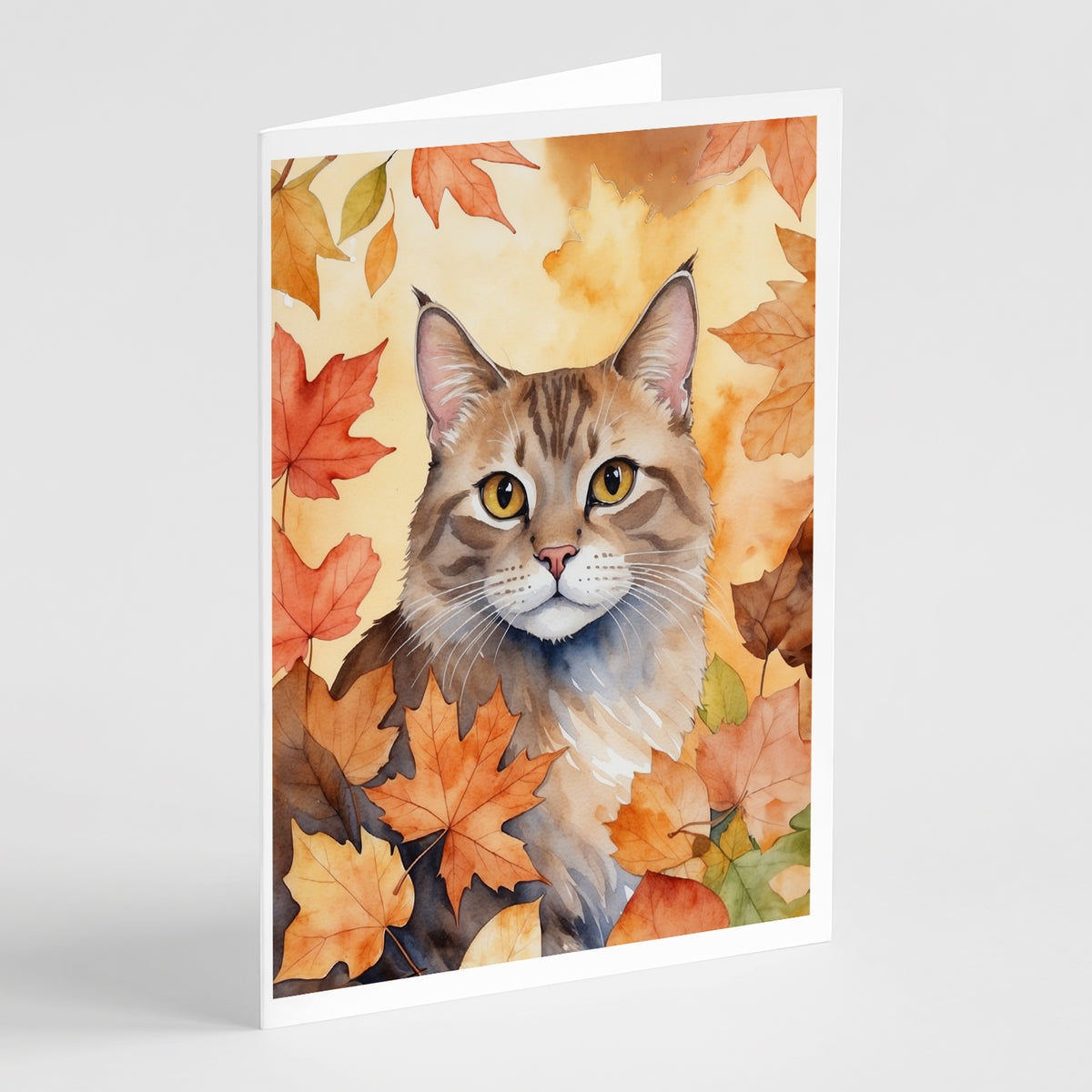 Caroline's Treasures Dwelf Cat in Fall Leaves Greeting Cards Pack of 8 Blank Cards with Envelopes Whimsical A7 Size 5x7
