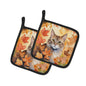 Caroline's Treasures Dwelf Cat in Fall Leaves Pair of Pot Holders Kitchen Heat Resistant Pot Holders Sets Oven Hot Pads