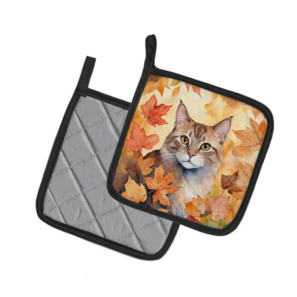 Caroline's Treasures Dwelf Cat in Fall Leaves Pair of Pot Holders Kitchen Heat Resistant Pot Holders Sets Oven Hot Pads - image 2