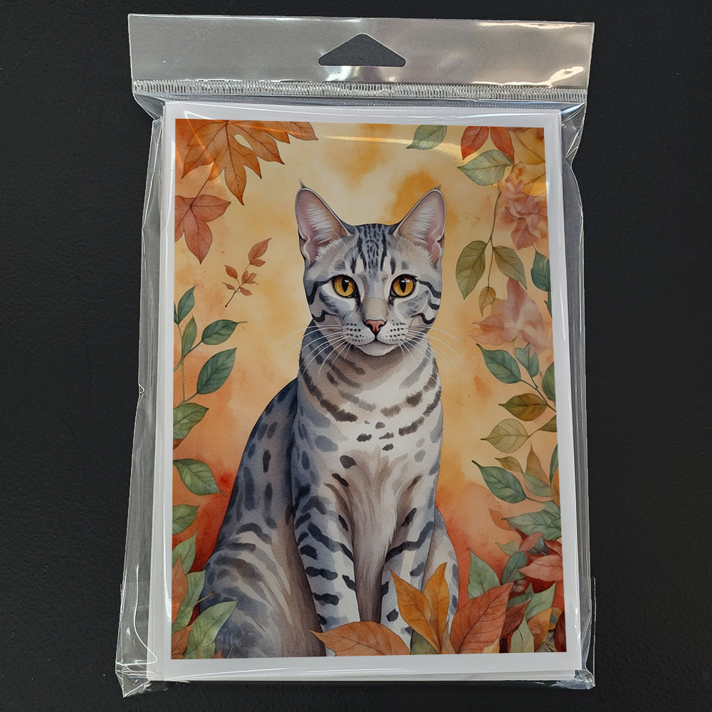 Caroline's Treasures Egyptian Mau Cat in Fall Leaves Greeting Cards Pack of 8 Blank Cards with Envelopes Whimsical A7 - image 3