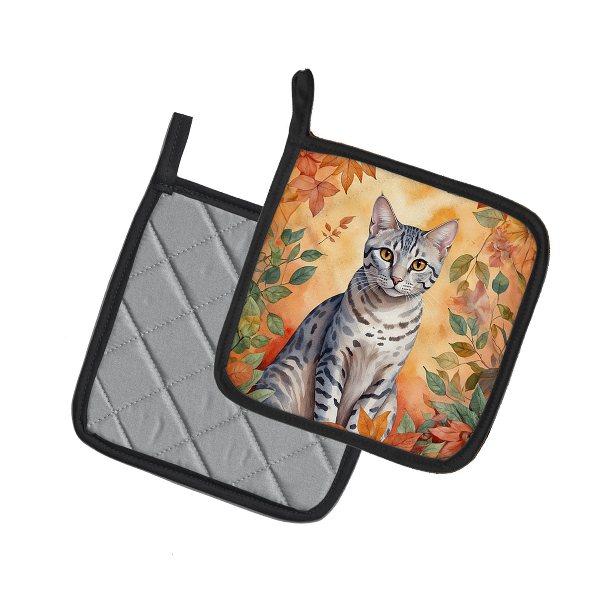 Caroline's Treasures Egyptian Mau Cat in Fall Leaves Pair of Pot Holders Kitchen Heat Resistant Pot Holders Sets Oven - image 2