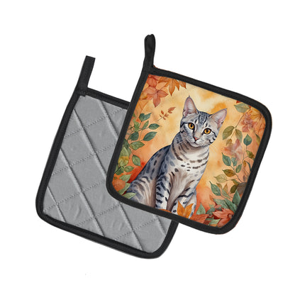 Caroline's Treasures Egyptian Mau Cat in Fall Leaves Pair of Pot Holders Kitchen Heat Resistant Pot Holders Sets Oven - image 2