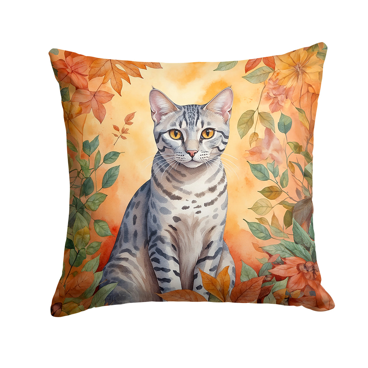Caroline's Treasures Egyptian Mau Cat in Fall Leaves Throw Pillow Machine Washable, Indoor Outdoor Decorative Pillow