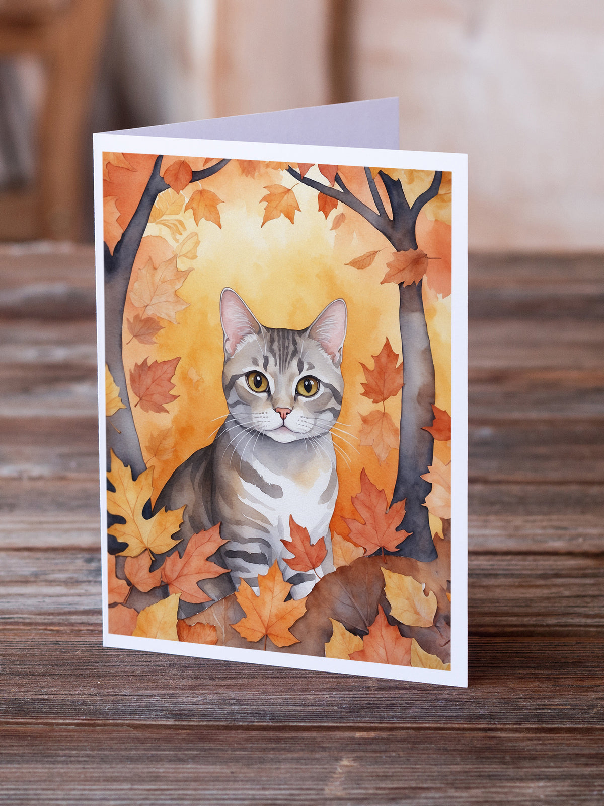 Caroline's Treasures European Shorthair Cat in Fall Leaves Greeting Cards Pack of 8 Blank Cards with Envelopes - image 2
