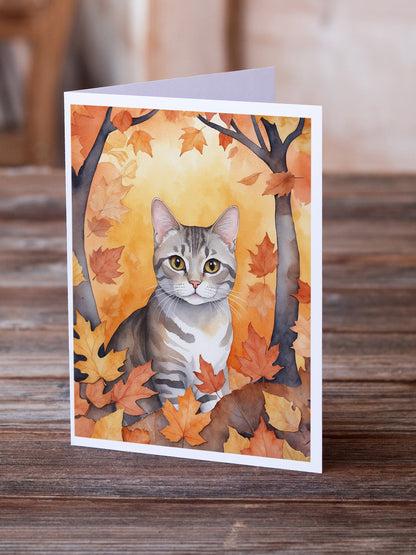 Caroline's Treasures European Shorthair Cat in Fall Leaves Greeting Cards Pack of 8 Blank Cards with Envelopes - image 2