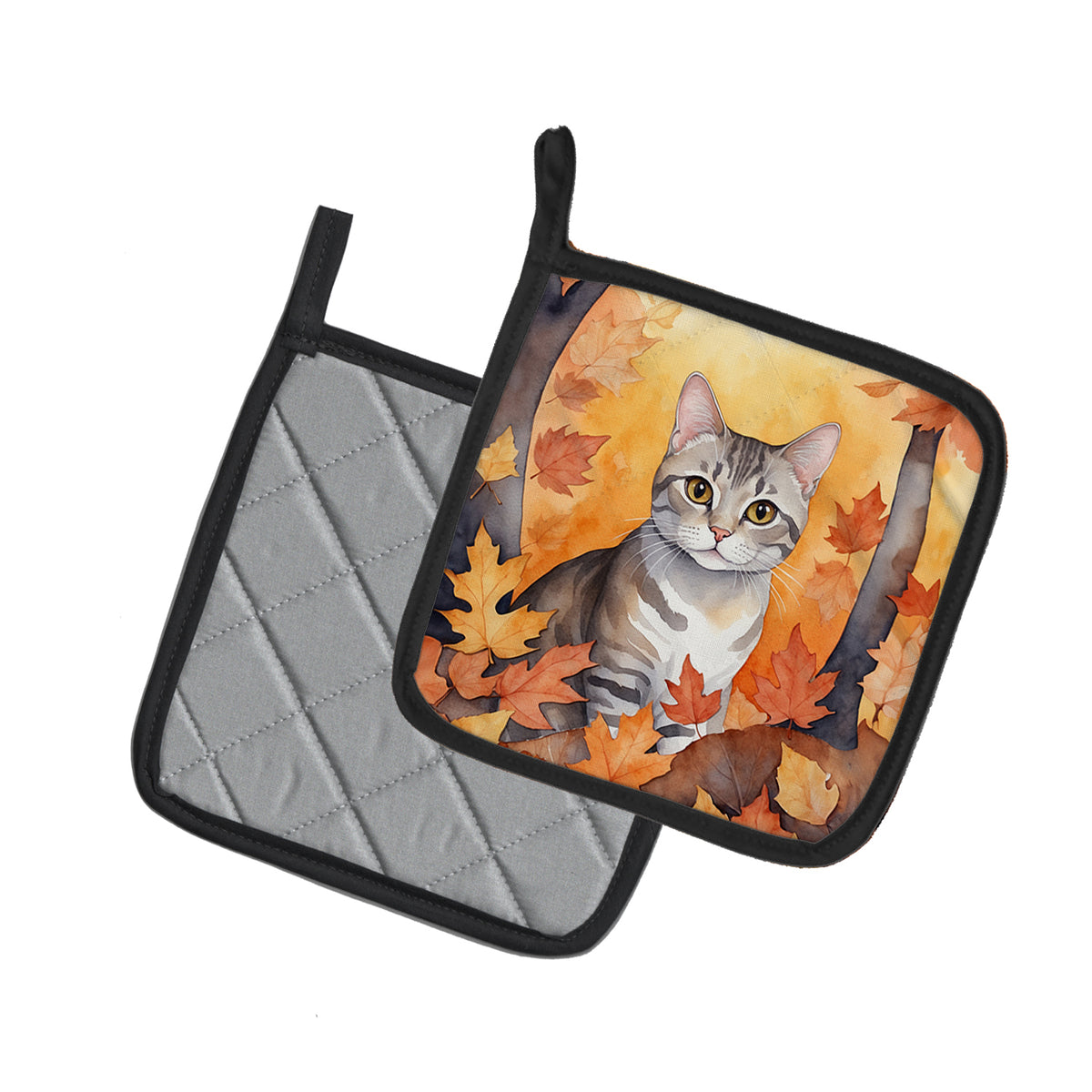 Caroline's Treasures European Shorthair Cat in Fall Leaves Pair of Pot Holders Kitchen Heat Resistant Pot Holders Sets - image 2