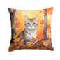 Caroline's Treasures European Shorthair Cat in Fall Leaves Throw Pillow Machine Washable, Indoor Outdoor Decorative