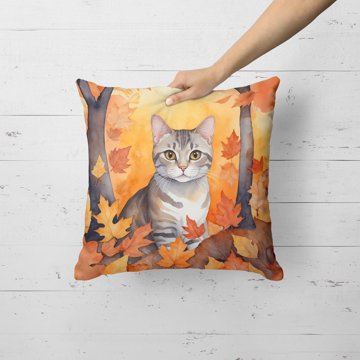 Caroline's Treasures European Shorthair Cat in Fall Leaves Throw Pillow Machine Washable, Indoor Outdoor Decorative - image 2