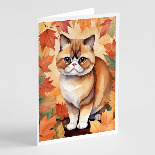 Caroline's Treasures Exotic Shorthair Cat in Fall Leaves Greeting Cards Pack of 8 Blank Cards with Envelopes Whimsical
