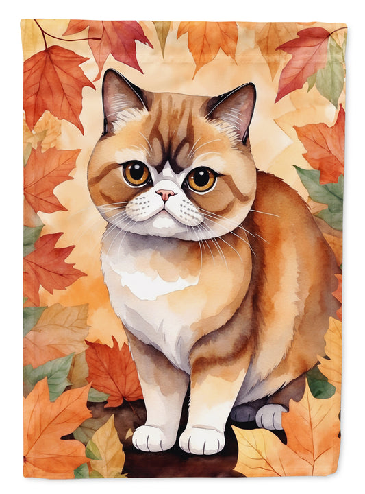 Caroline's Treasures Exotic Shorthair Cat in Fall Leaves Garden Flag Mailbox Flag Decorative Yard Flag Banner Outside