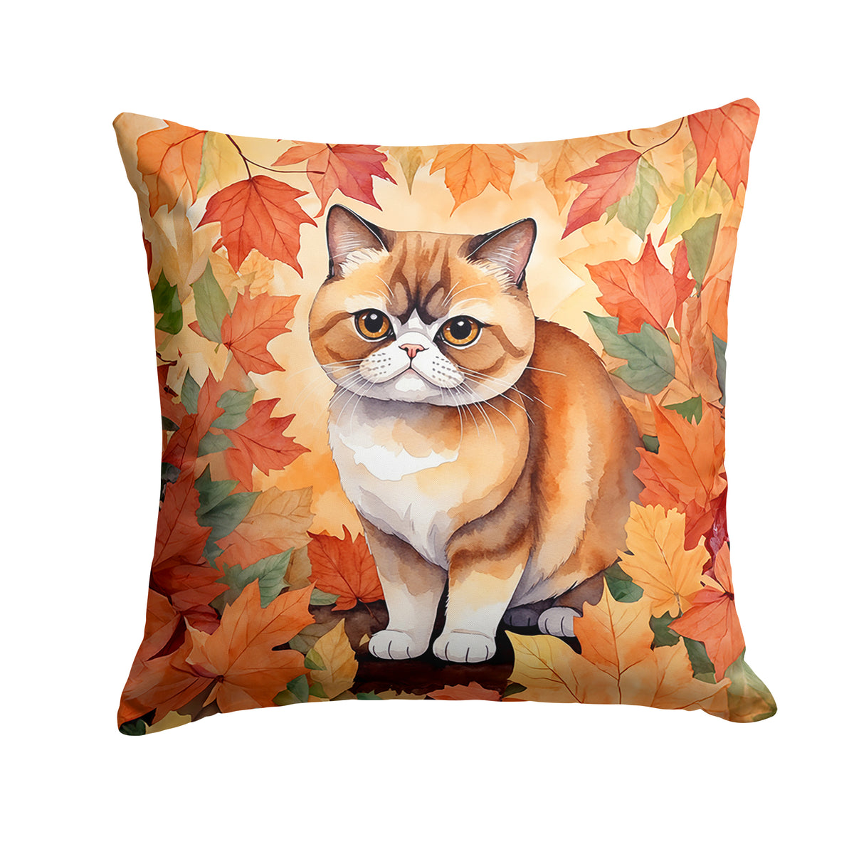 Caroline's Treasures Exotic Shorthair Cat in Fall Leaves Throw Pillow Machine Washable, Indoor Outdoor Decorative