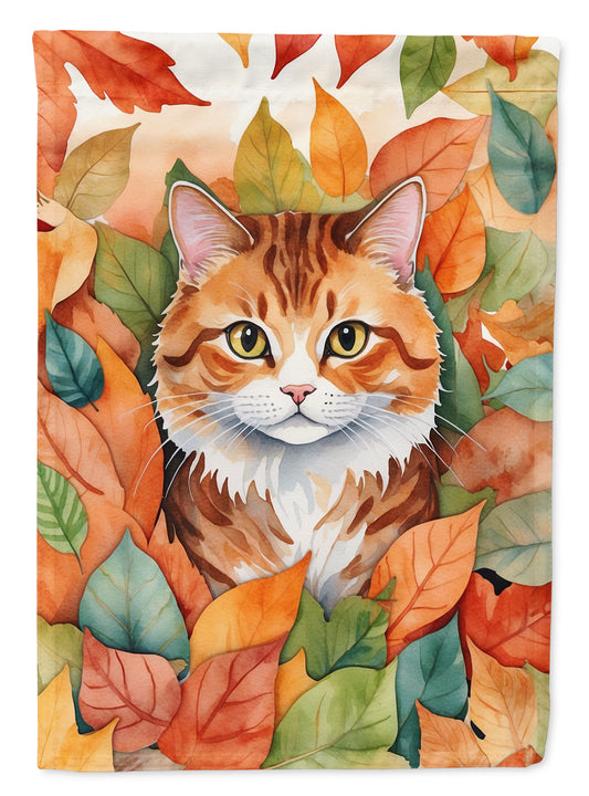 Caroline's Treasures Foldex Exotic Fold Cat in Fall Leaves House Flag Large Porch Sleeve Pole Decorative Outside Yard