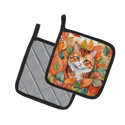 Caroline's Treasures Foldex Exotic Fold Cat in Fall Leaves Pair of Pot Holders Kitchen Heat Resistant Pot Holders Sets - image 2