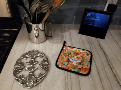 Caroline's Treasures Foldex Exotic Fold Cat in Fall Leaves Pair of Pot Holders Kitchen Heat Resistant Pot Holders Sets - image 3