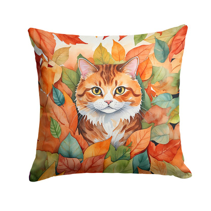 Caroline's Treasures Foldex Exotic Fold Cat in Fall Leaves Throw Pillow Machine Washable, Indoor Outdoor Decorative
