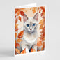 Caroline's Treasures Foreign White Cat in Fall Leaves Greeting Cards Pack of 8 Blank Cards with Envelopes Whimsical A7