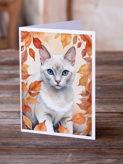 Caroline's Treasures Foreign White Cat in Fall Leaves Greeting Cards Pack of 8 Blank Cards with Envelopes Whimsical A7 - image 2
