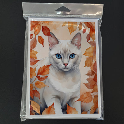 Caroline's Treasures Foreign White Cat in Fall Leaves Greeting Cards Pack of 8 Blank Cards with Envelopes Whimsical A7 - image 3