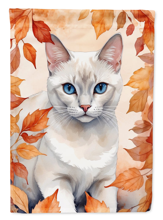 Caroline's Treasures Foreign White Cat in Fall Leaves Garden Flag Mailbox Flag Decorative Yard Flag Banner Outside