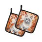 Caroline's Treasures Foreign White Cat in Fall Leaves Pair of Pot Holders Kitchen Heat Resistant Pot Holders Sets Oven