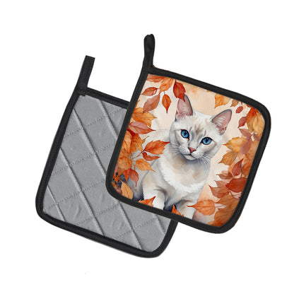Caroline's Treasures Foreign White Cat in Fall Leaves Pair of Pot Holders Kitchen Heat Resistant Pot Holders Sets Oven - image 2
