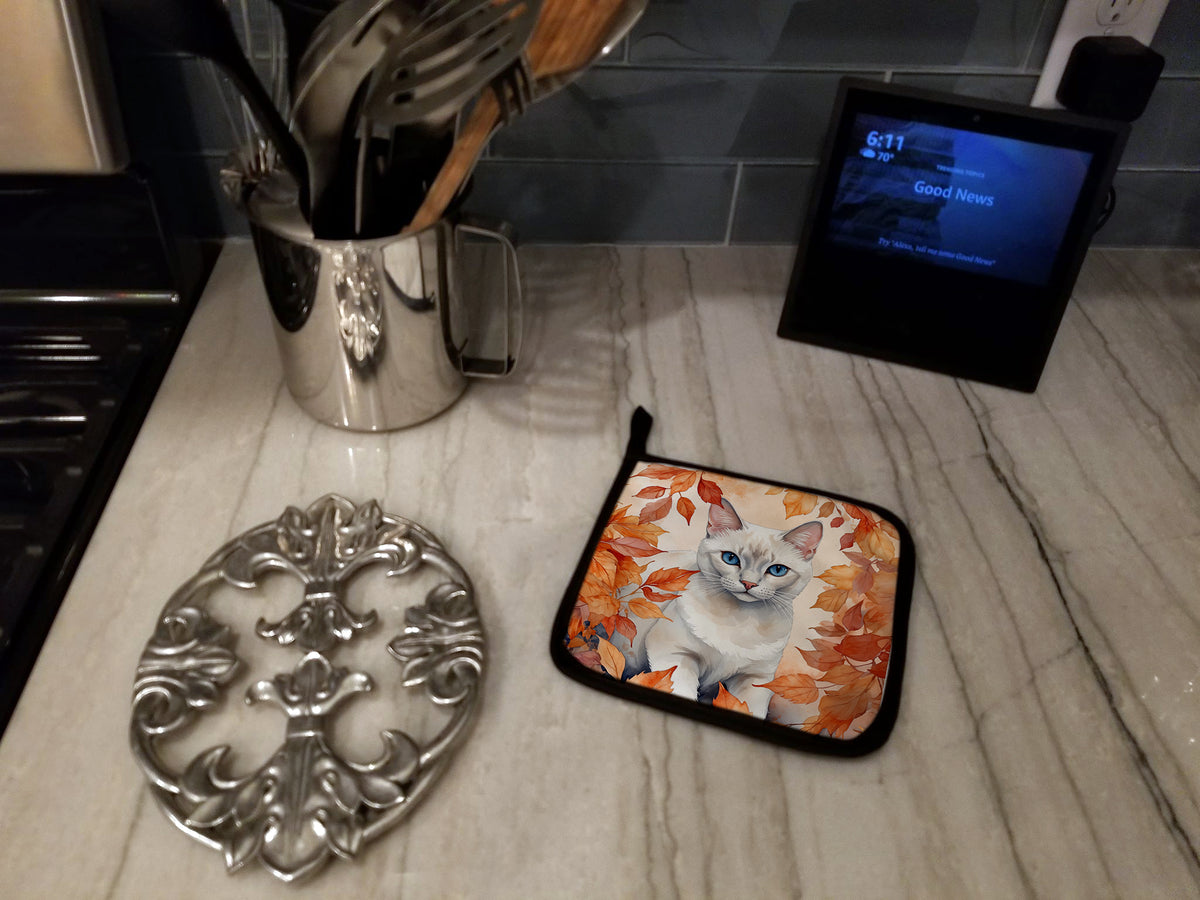 Caroline's Treasures Foreign White Cat in Fall Leaves Pair of Pot Holders Kitchen Heat Resistant Pot Holders Sets Oven - image 3