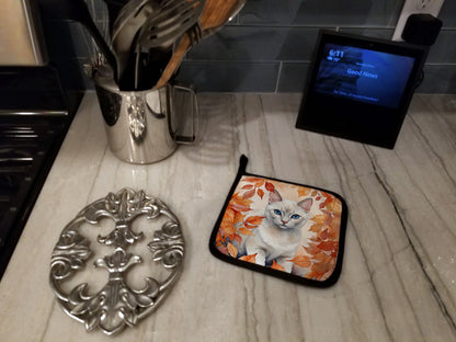 Caroline's Treasures Foreign White Cat in Fall Leaves Pair of Pot Holders Kitchen Heat Resistant Pot Holders Sets Oven - image 3
