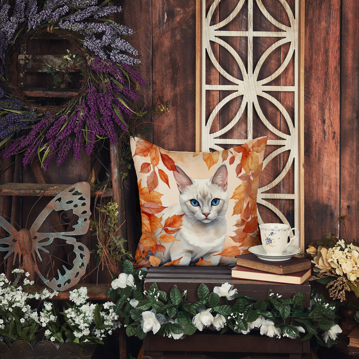 Caroline's Treasures Foreign White Cat in Fall Leaves Throw Pillow Machine Washable, Indoor Outdoor Decorative Pillow - image 5