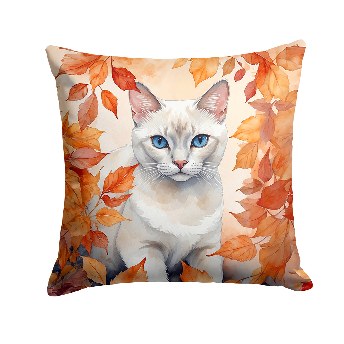 Caroline's Treasures Foreign White Cat in Fall Leaves Throw Pillow Machine Washable, Indoor Outdoor Decorative Pillow