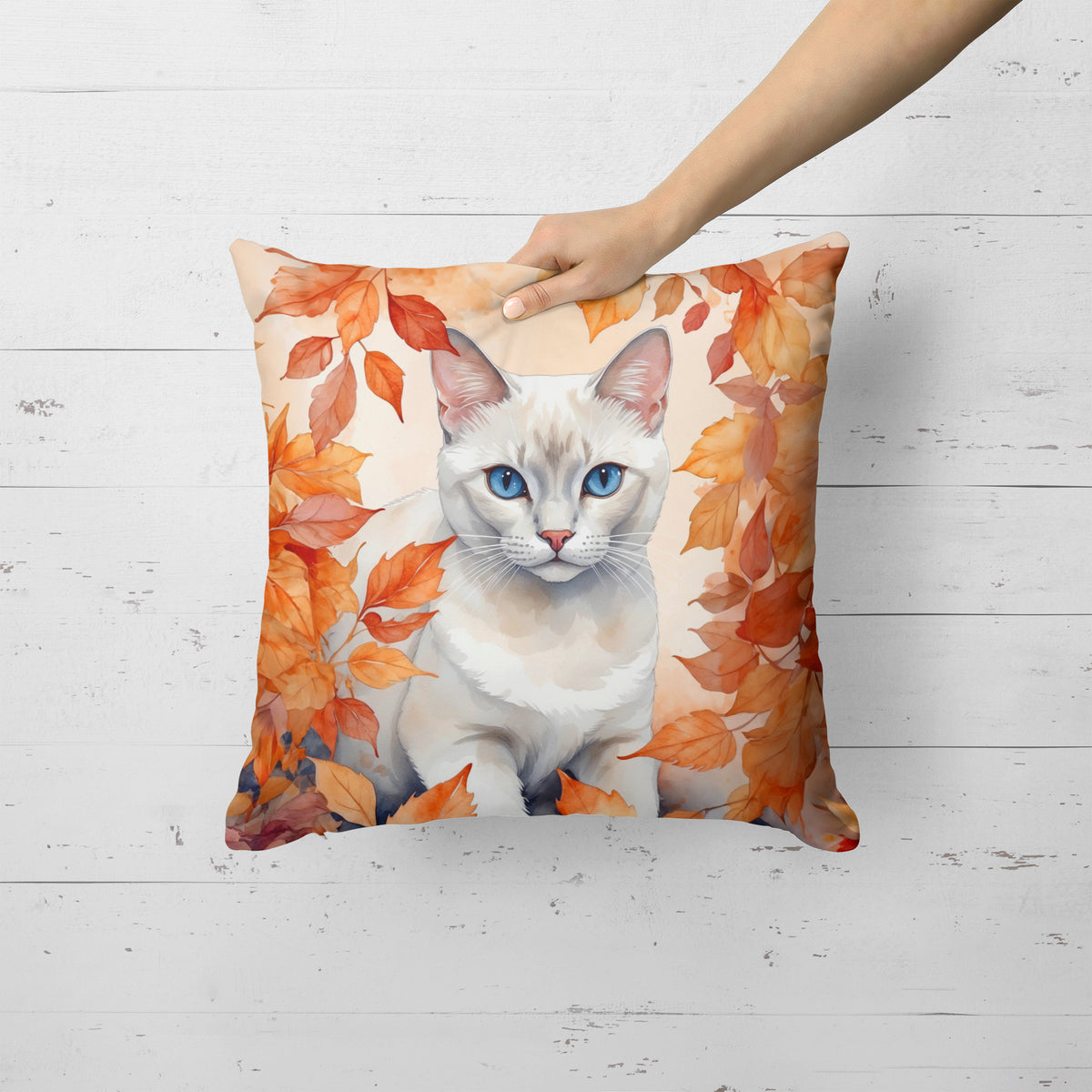 Caroline's Treasures Foreign White Cat in Fall Leaves Throw Pillow Machine Washable, Indoor Outdoor Decorative Pillow - image 2