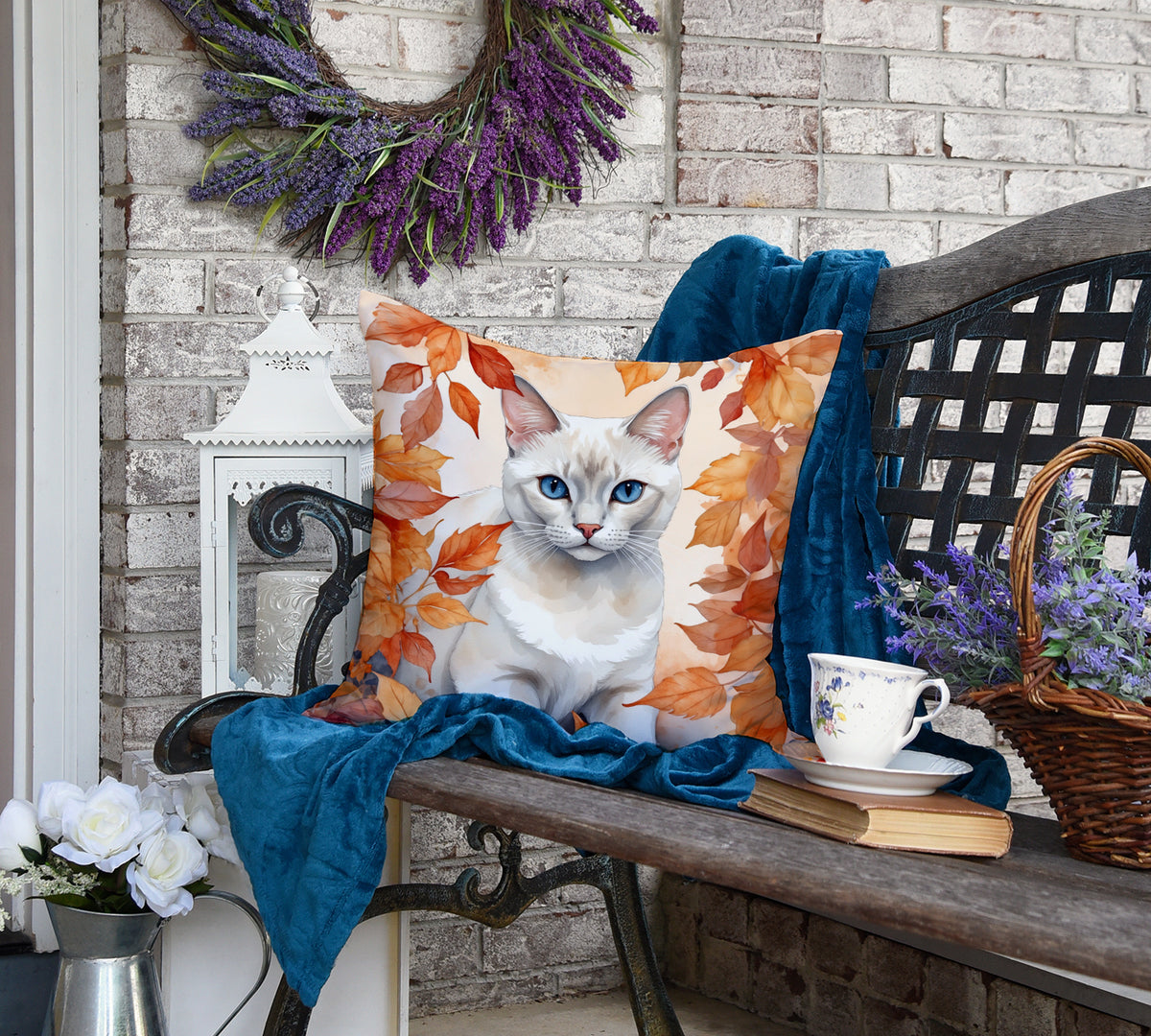 Caroline's Treasures Foreign White Cat in Fall Leaves Throw Pillow Machine Washable, Indoor Outdoor Decorative Pillow - image 4