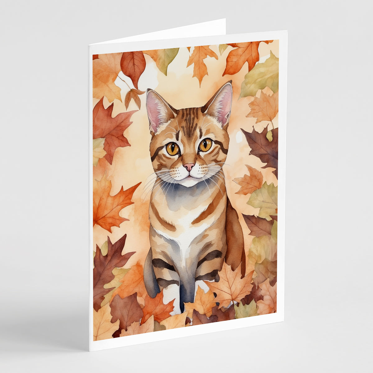 Caroline's Treasures German Rex Cat in Fall Leaves Greeting Cards Pack of 8 Blank Cards with Envelopes Whimsical A7