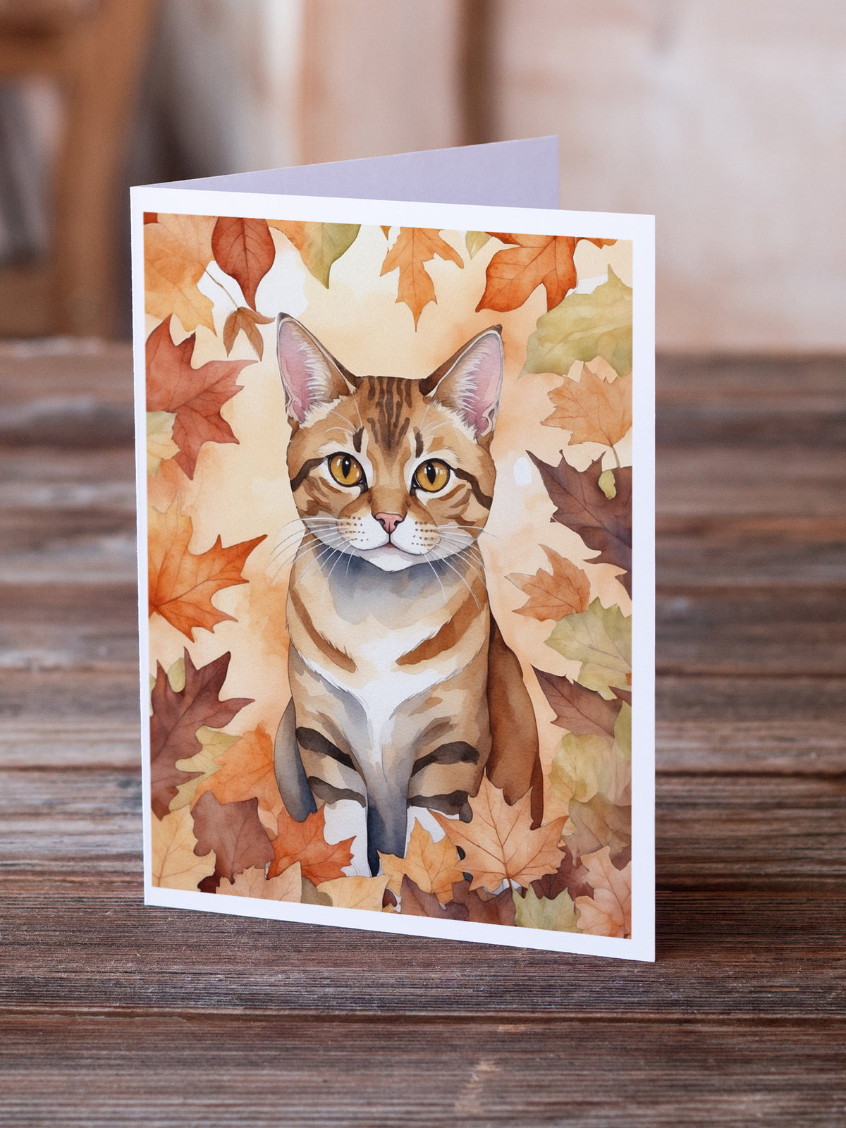 Caroline's Treasures German Rex Cat in Fall Leaves Greeting Cards Pack of 8 Blank Cards with Envelopes Whimsical A7 - image 2