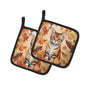 Caroline's Treasures German Rex Cat in Fall Leaves Pair of Pot Holders Kitchen Heat Resistant Pot Holders Sets Oven Hot