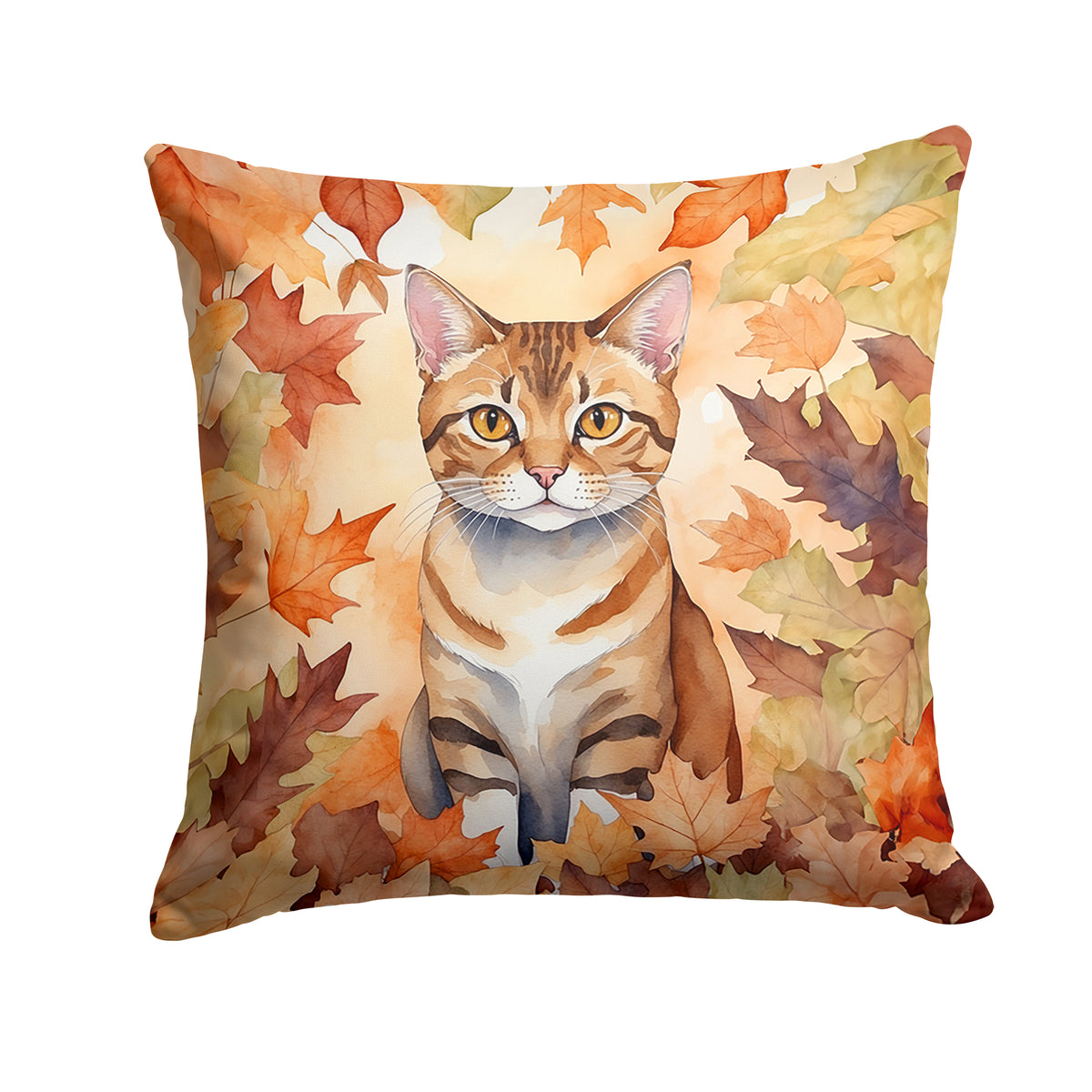 Caroline's Treasures German Rex Cat in Fall Leaves Throw Pillow Machine Washable, Indoor Outdoor Decorative Pillow for
