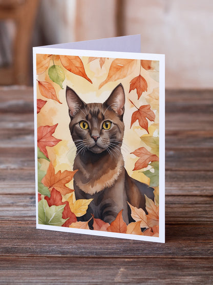 Caroline's Treasures Havana Brown Cat in Fall Leaves Greeting Cards Pack of 8 Blank Cards with Envelopes Whimsical A7 - image 2