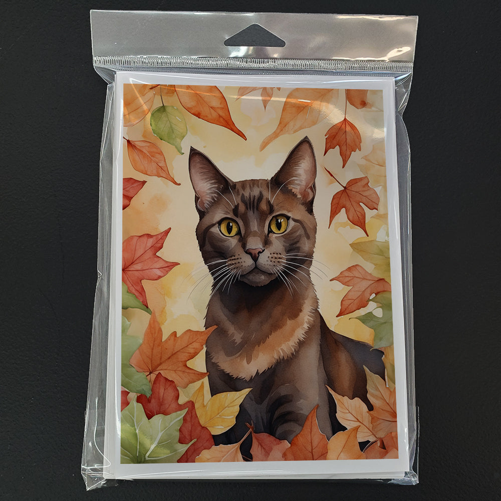 Caroline's Treasures Havana Brown Cat in Fall Leaves Greeting Cards Pack of 8 Blank Cards with Envelopes Whimsical A7 - image 3
