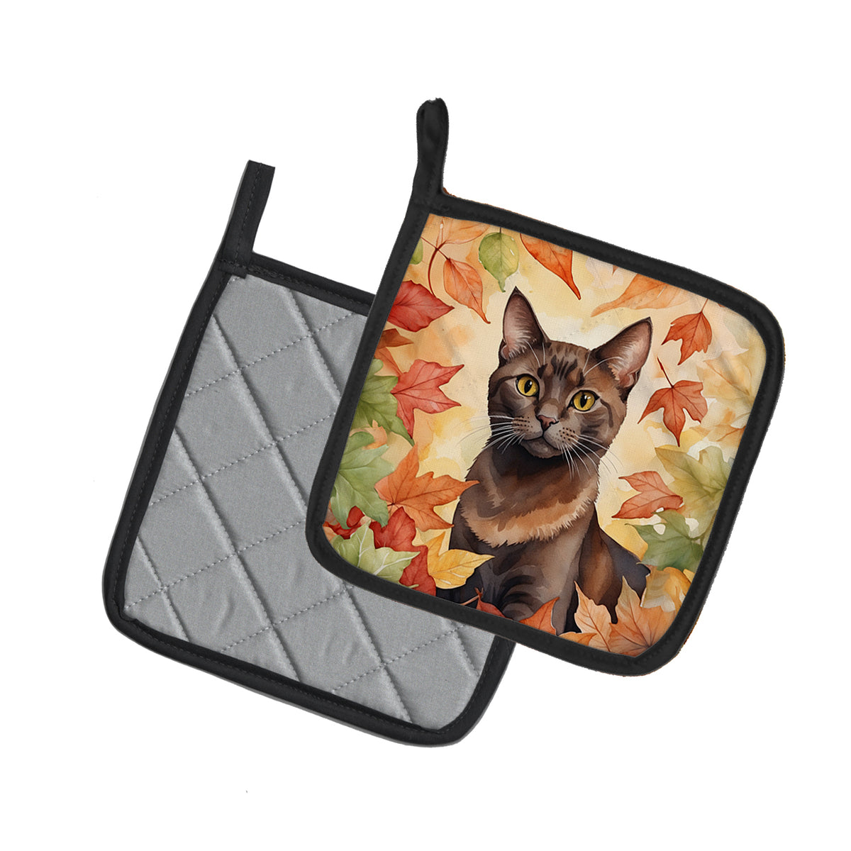 Caroline's Treasures Havana Brown Cat in Fall Leaves Pair of Pot Holders Kitchen Heat Resistant Pot Holders Sets Oven - image 2