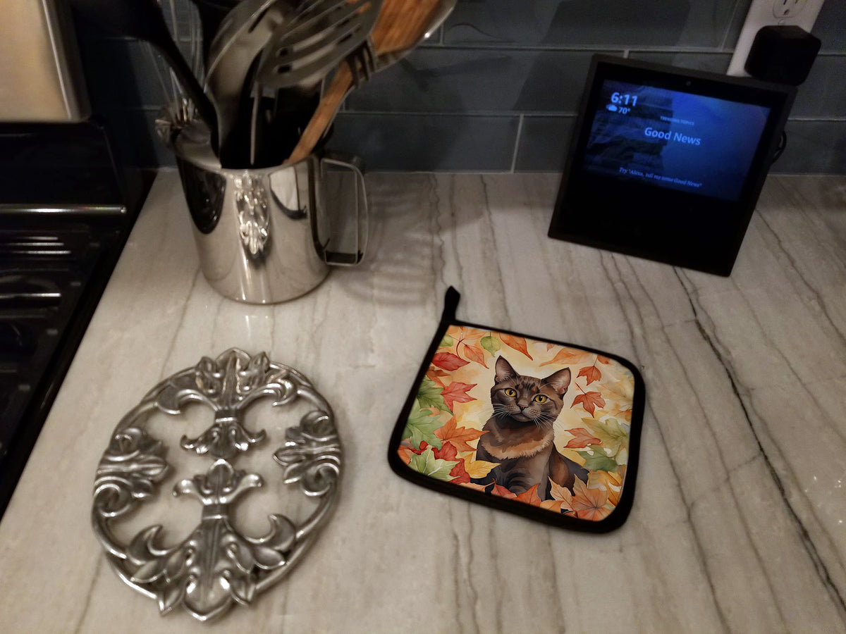 Caroline's Treasures Havana Brown Cat in Fall Leaves Pair of Pot Holders Kitchen Heat Resistant Pot Holders Sets Oven - image 3