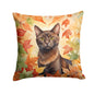 Caroline's Treasures Havana Brown Cat in Fall Leaves Throw Pillow Machine Washable, Indoor Outdoor Decorative Pillow