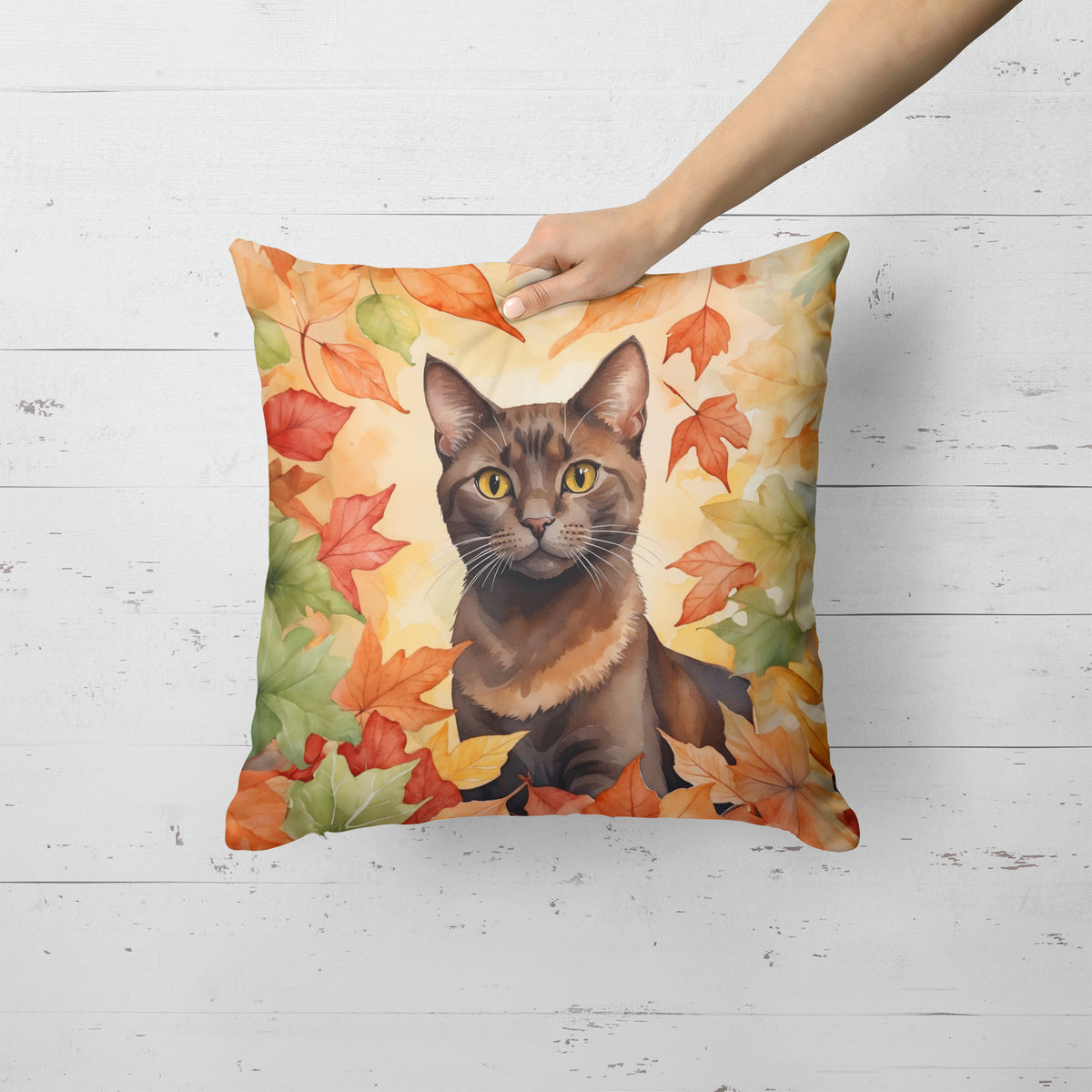 Caroline's Treasures Havana Brown Cat in Fall Leaves Throw Pillow Machine Washable, Indoor Outdoor Decorative Pillow - image 2