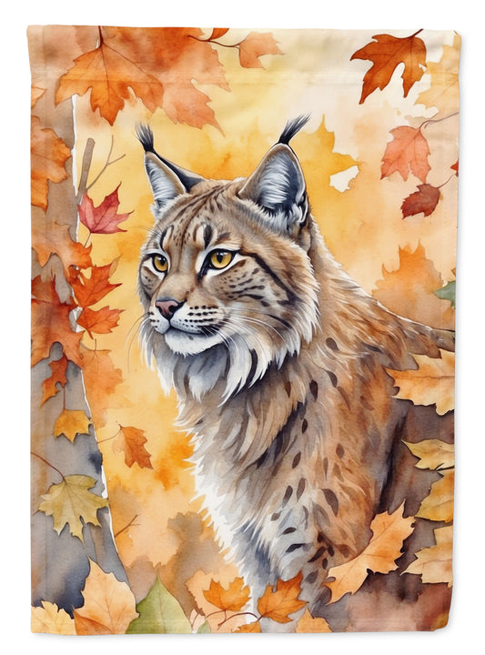 Caroline's Treasures Highlander Lynx Cat in Fall Leaves House Flag Large Porch Sleeve Pole Decorative Outside Yard